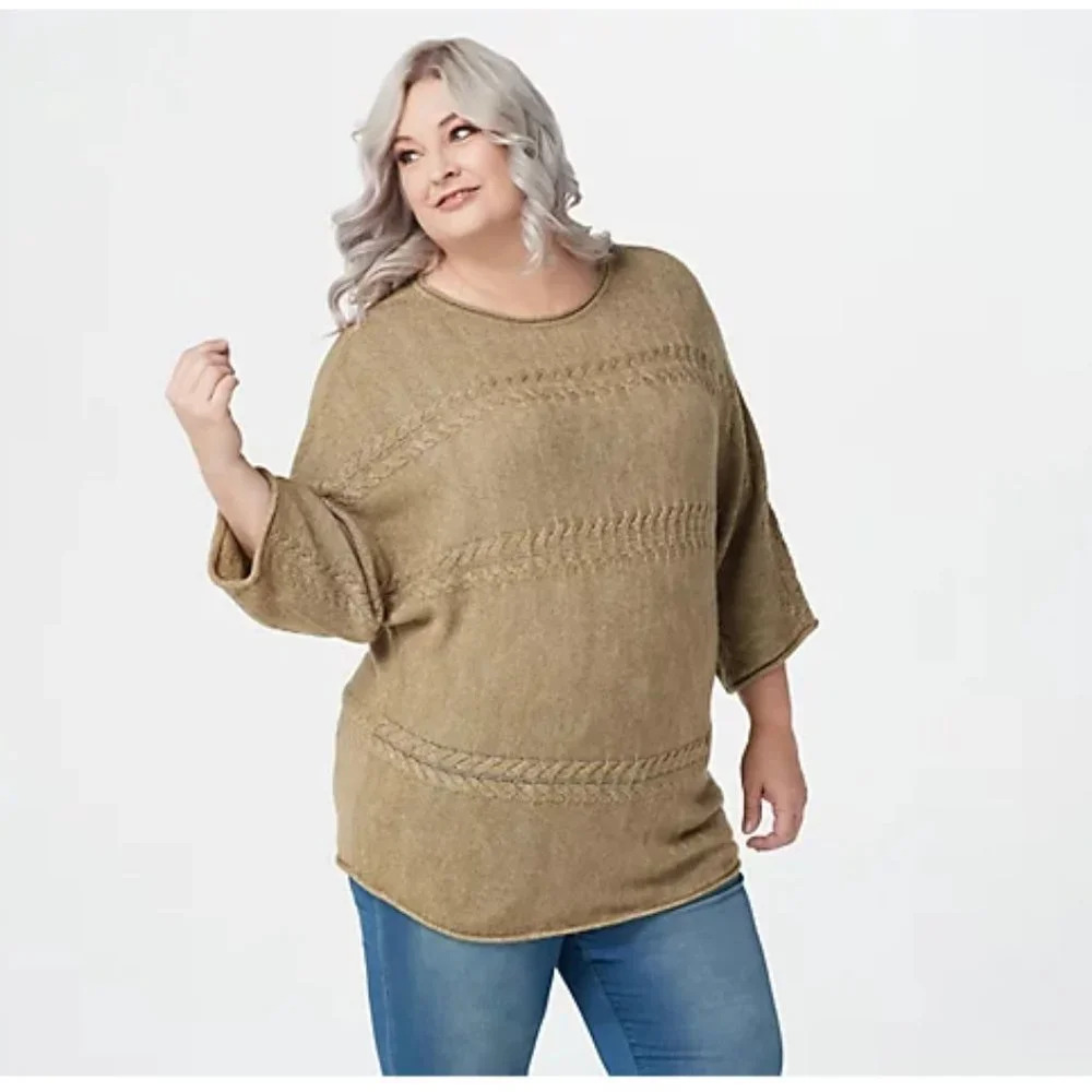 DENIM & Co. Naturals Cable Knit‎ Dolman Sleeve Swea